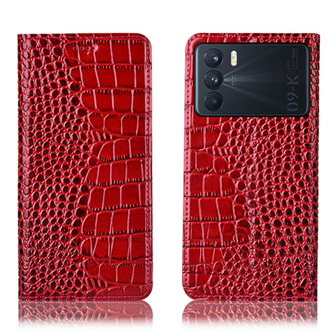 Funda de Cuero Cartera con Soporte Carcasa H08P para Oppo K9 Pro 5G Rojo