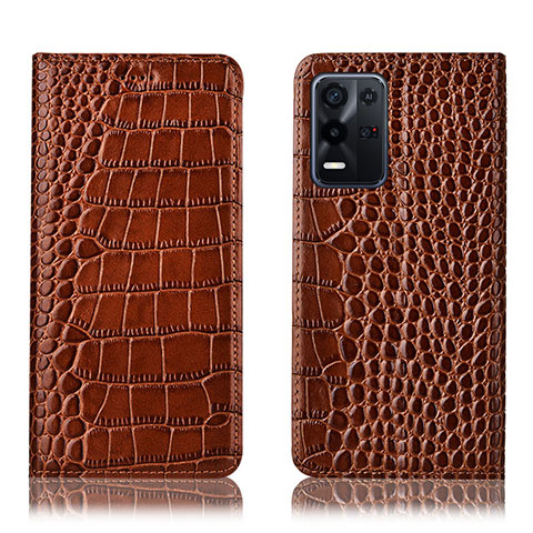 Funda de Cuero Cartera con Soporte Carcasa H08P para Oppo K9X 5G Marron Claro