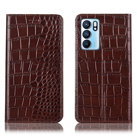 Funda de Cuero Cartera con Soporte Carcasa H08P para Oppo Reno6 5G Marron