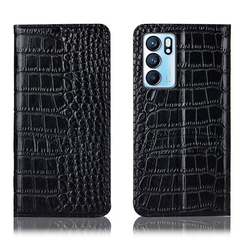 Funda de Cuero Cartera con Soporte Carcasa H08P para Oppo Reno6 5G Negro