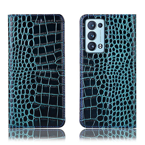 Funda de Cuero Cartera con Soporte Carcasa H08P para Oppo Reno6 Pro 5G Azul