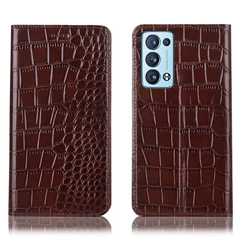 Funda de Cuero Cartera con Soporte Carcasa H08P para Oppo Reno6 Pro+ Plus 5G Marron