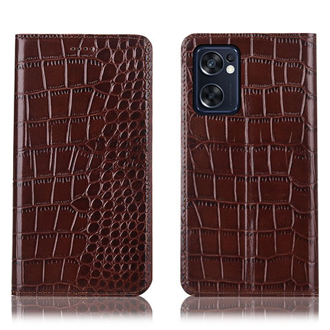 Funda de Cuero Cartera con Soporte Carcasa H08P para Oppo Reno7 SE 5G Marron