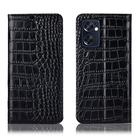 Funda de Cuero Cartera con Soporte Carcasa H08P para Oppo Reno7 SE 5G Negro