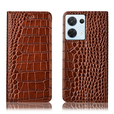 Funda de Cuero Cartera con Soporte Carcasa H08P para Oppo Reno9 Pro 5G Marron Claro