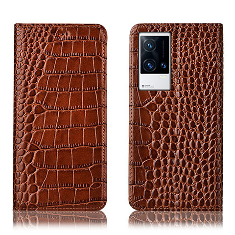 Funda de Cuero Cartera con Soporte Carcasa H08P para Vivo iQOO 8 Pro 5G Marron Claro