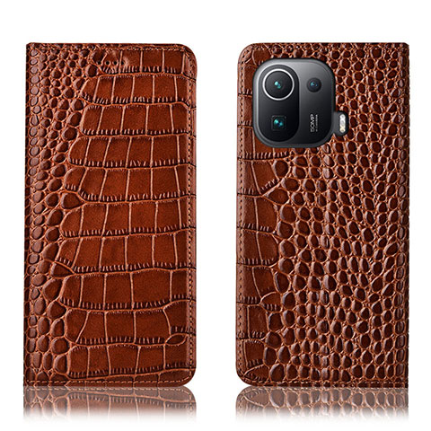 Funda de Cuero Cartera con Soporte Carcasa H08P para Xiaomi Mi 11 Pro 5G Marron Claro