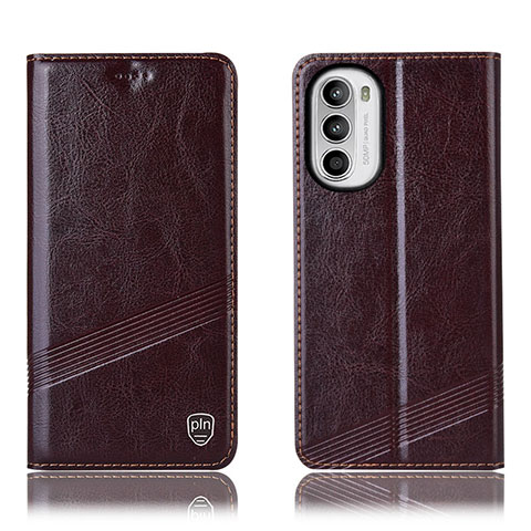 Funda de Cuero Cartera con Soporte Carcasa H09P para Motorola Moto Edge (2022) 5G Marron