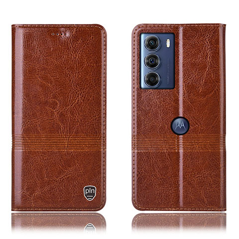 Funda de Cuero Cartera con Soporte Carcasa H09P para Motorola Moto G200 5G Marron Claro