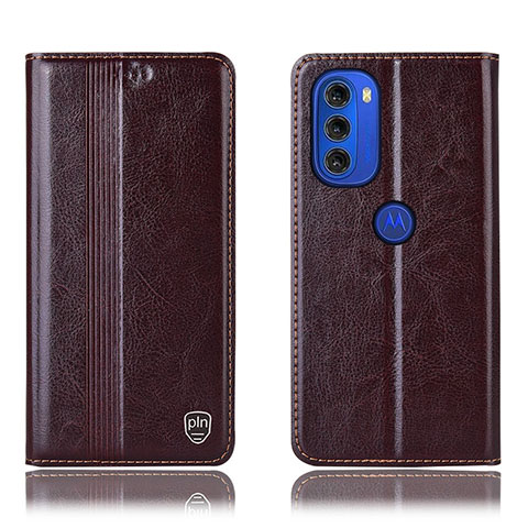 Funda de Cuero Cartera con Soporte Carcasa H09P para Motorola Moto G51 5G Marron