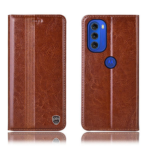 Funda de Cuero Cartera con Soporte Carcasa H09P para Motorola Moto G51 5G Marron Claro