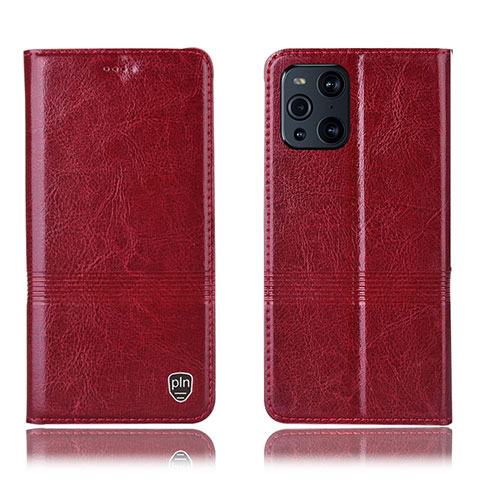 Funda de Cuero Cartera con Soporte Carcasa H09P para Oppo Find X3 5G Rojo