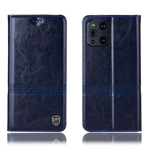 Funda de Cuero Cartera con Soporte Carcasa H09P para Oppo Find X3 Pro 5G Azul