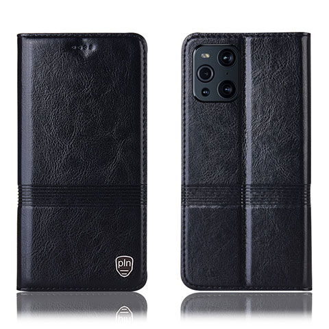 Funda de Cuero Cartera con Soporte Carcasa H09P para Oppo Find X3 Pro 5G Negro