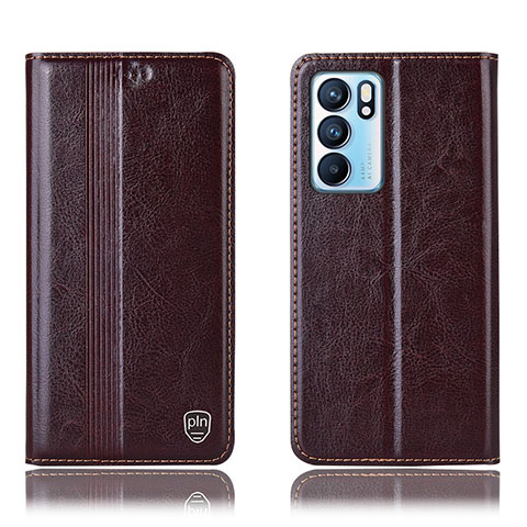 Funda de Cuero Cartera con Soporte Carcasa H09P para Oppo Reno6 5G Marron