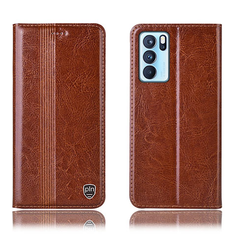 Funda de Cuero Cartera con Soporte Carcasa H09P para Oppo Reno6 Pro 5G India Marron Claro