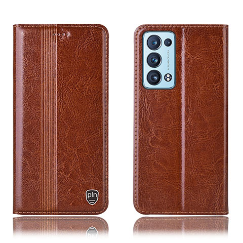 Funda de Cuero Cartera con Soporte Carcasa H09P para Oppo Reno6 Pro+ Plus 5G Marron Claro