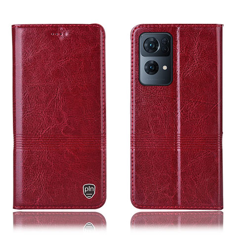 Funda de Cuero Cartera con Soporte Carcasa H09P para Oppo Reno7 Pro 5G Rojo