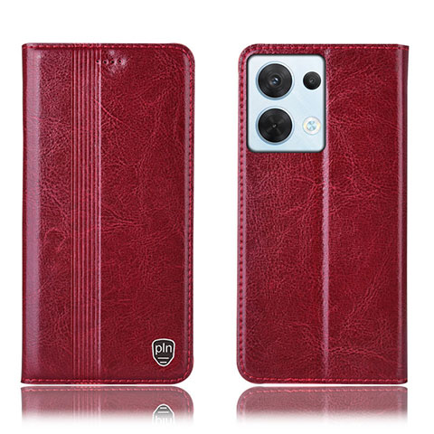 Funda de Cuero Cartera con Soporte Carcasa H09P para Oppo Reno9 5G Rojo