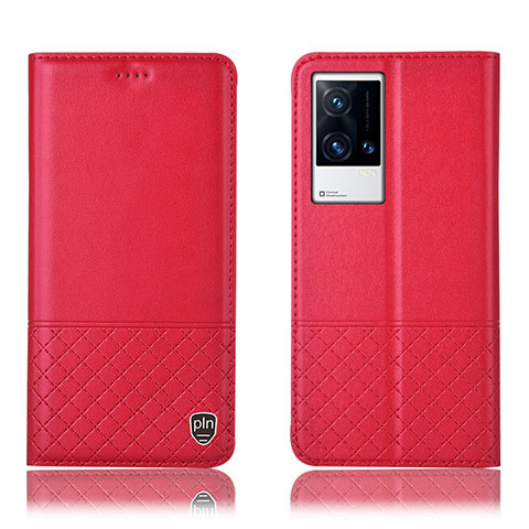 Funda de Cuero Cartera con Soporte Carcasa H09P para Vivo iQOO 8 Pro 5G Rojo