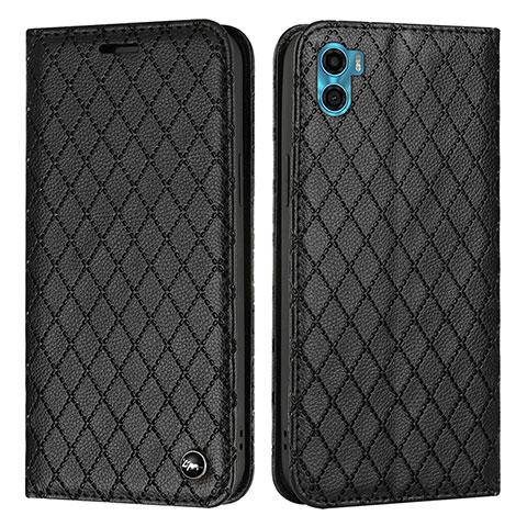 Funda de Cuero Cartera con Soporte Carcasa H09X para Motorola Moto E22S Negro