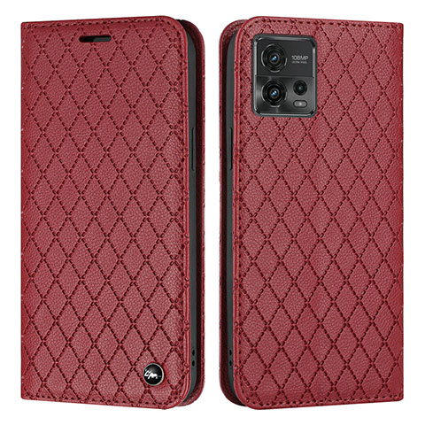 Funda de Cuero Cartera con Soporte Carcasa H09X para Motorola Moto G72 Rojo