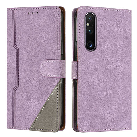 Funda de Cuero Cartera con Soporte Carcasa H09X para Sony Xperia 1 V Morado