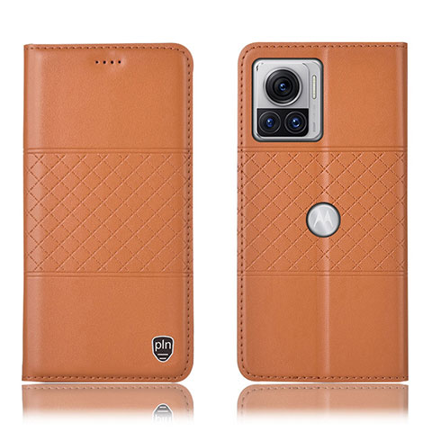 Funda de Cuero Cartera con Soporte Carcasa H10P para Motorola Moto Edge 30 Ultra 5G Naranja