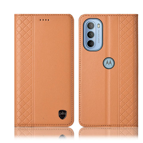 Funda de Cuero Cartera con Soporte Carcasa H10P para Motorola Moto G31 Naranja