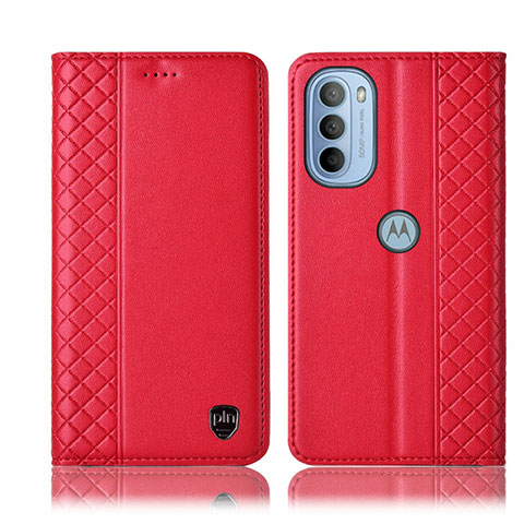 Funda de Cuero Cartera con Soporte Carcasa H10P para Motorola Moto G31 Rojo