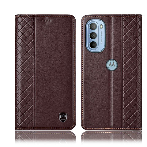 Funda de Cuero Cartera con Soporte Carcasa H10P para Motorola Moto G41 Marron