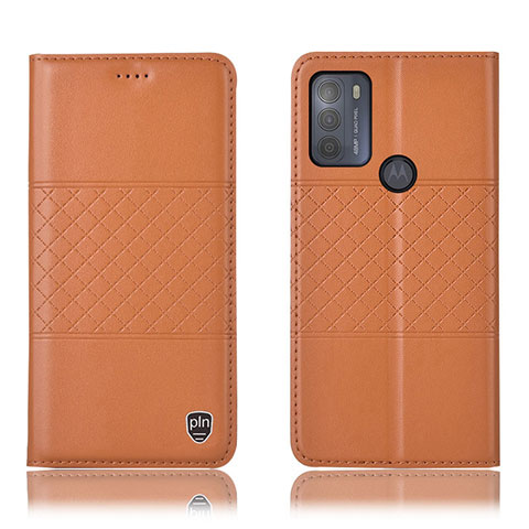 Funda de Cuero Cartera con Soporte Carcasa H10P para Motorola Moto G50 Naranja