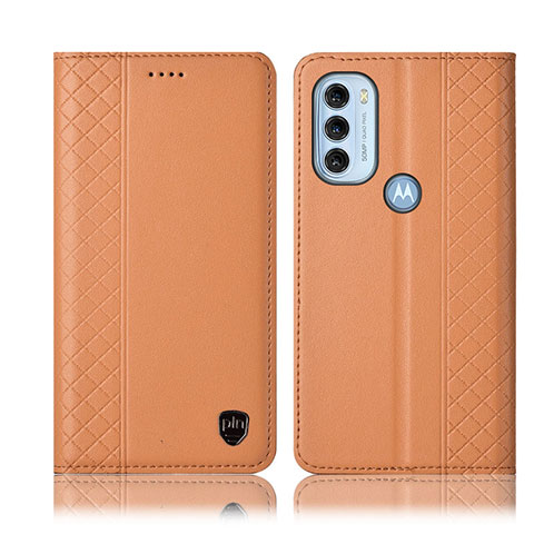 Funda de Cuero Cartera con Soporte Carcasa H10P para Motorola Moto G71 5G Naranja