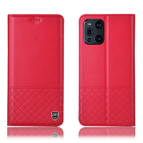 Funda de Cuero Cartera con Soporte Carcasa H10P para Oppo Find X3 5G Rojo