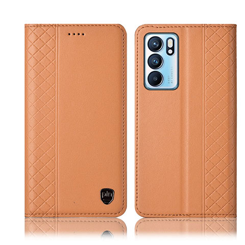 Funda de Cuero Cartera con Soporte Carcasa H10P para Oppo Reno6 5G Naranja