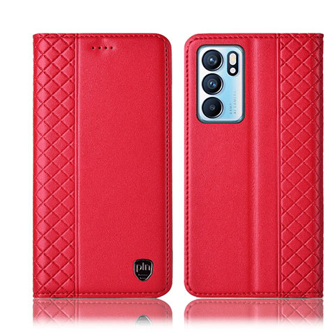 Funda de Cuero Cartera con Soporte Carcasa H10P para Oppo Reno6 5G Rojo