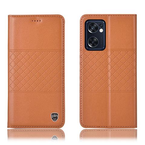 Funda de Cuero Cartera con Soporte Carcasa H10P para Oppo Reno7 SE 5G Naranja