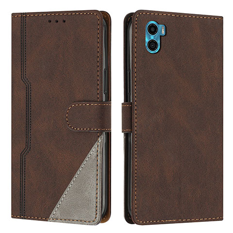 Funda de Cuero Cartera con Soporte Carcasa H10X para Motorola Moto E32 India Marron