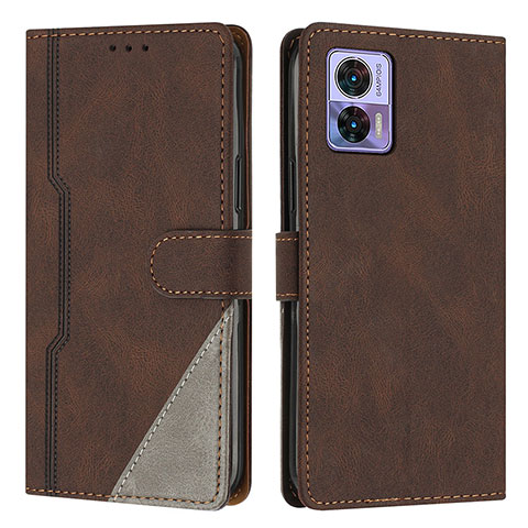 Funda de Cuero Cartera con Soporte Carcasa H10X para Motorola Moto Edge 30 Lite 5G Marron