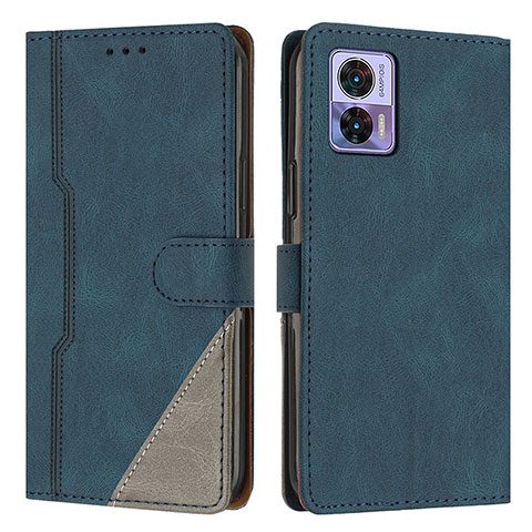 Funda de Cuero Cartera con Soporte Carcasa H10X para Motorola Moto Edge 30 Neo 5G Azul