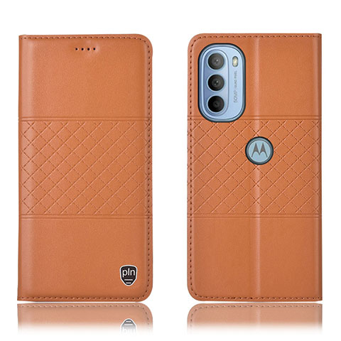 Funda de Cuero Cartera con Soporte Carcasa H11P para Motorola Moto G31 Naranja