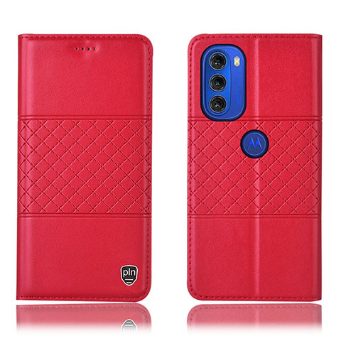 Funda de Cuero Cartera con Soporte Carcasa H11P para Motorola Moto G51 5G Rojo