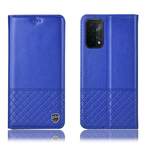 Funda de Cuero Cartera con Soporte Carcasa H11P para Oppo A54 5G Azul