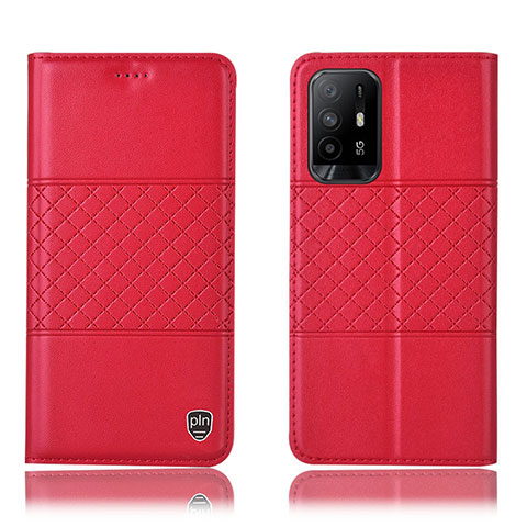 Funda de Cuero Cartera con Soporte Carcasa H11P para Oppo A94 5G Rojo