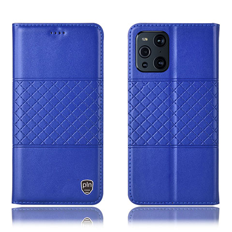 Funda de Cuero Cartera con Soporte Carcasa H11P para Oppo Find X3 5G Azul