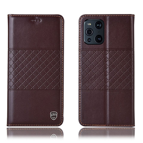 Funda de Cuero Cartera con Soporte Carcasa H11P para Oppo Find X3 Pro 5G Marron