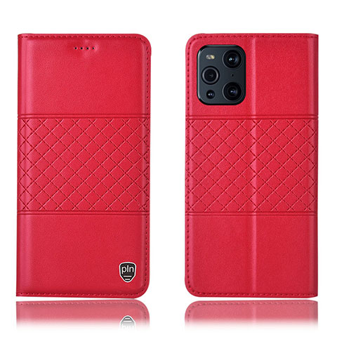 Funda de Cuero Cartera con Soporte Carcasa H11P para Oppo Find X3 Pro 5G Rojo