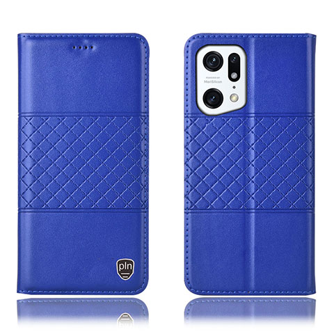 Funda de Cuero Cartera con Soporte Carcasa H11P para Oppo Find X5 Pro 5G Azul