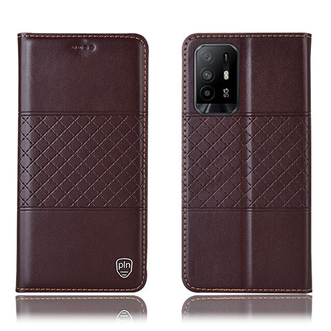 Funda de Cuero Cartera con Soporte Carcasa H11P para Oppo Reno5 Z 5G Marron