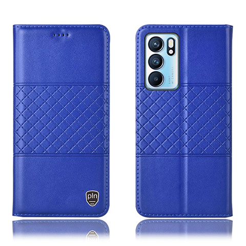 Funda de Cuero Cartera con Soporte Carcasa H11P para Oppo Reno6 5G Azul